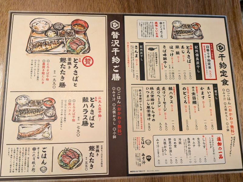 ひもの野郎のメニュー
